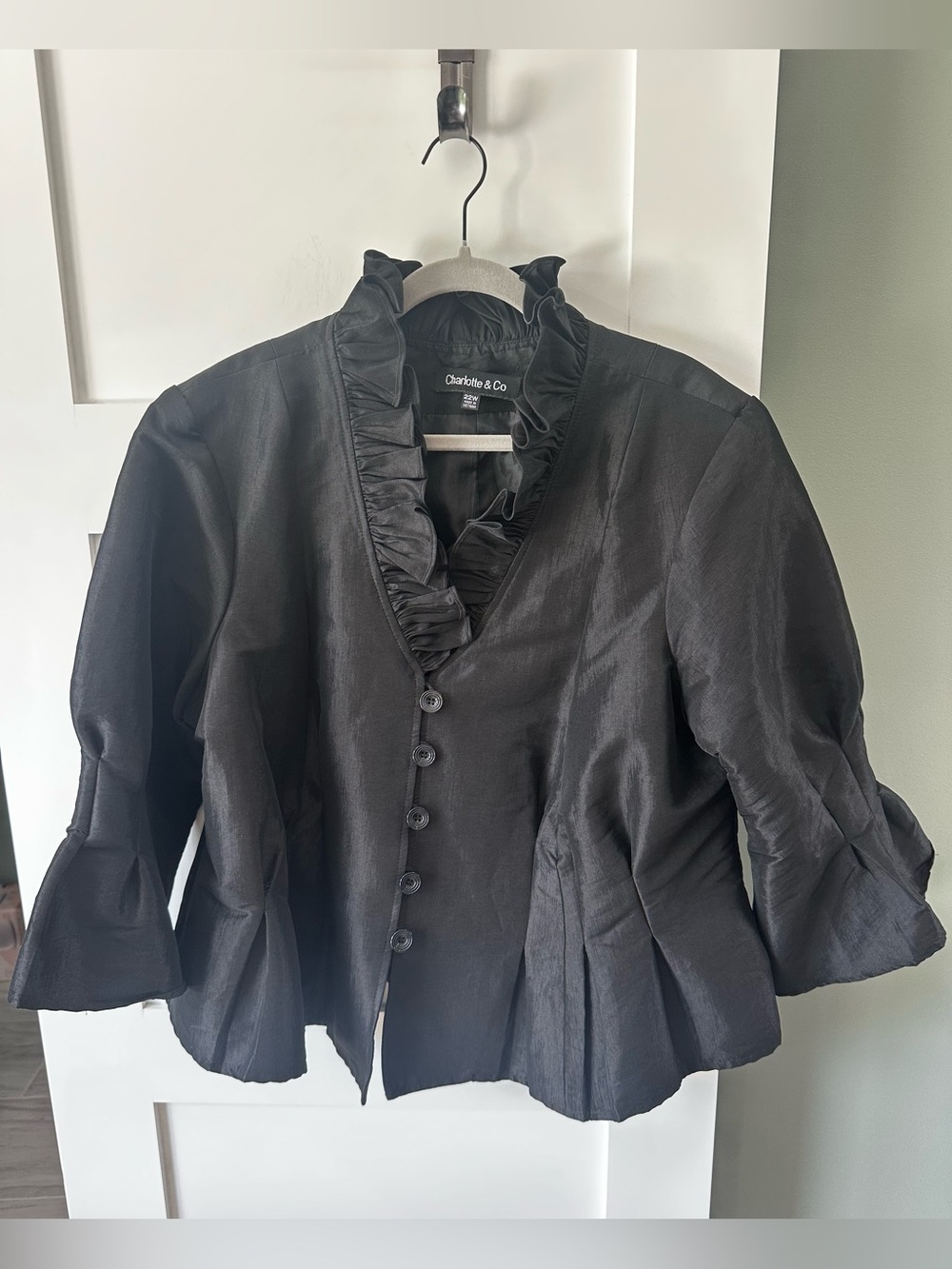 Charlotte & Co. vintage-style black ruffled peplum blazer jacket Black Size 22 W